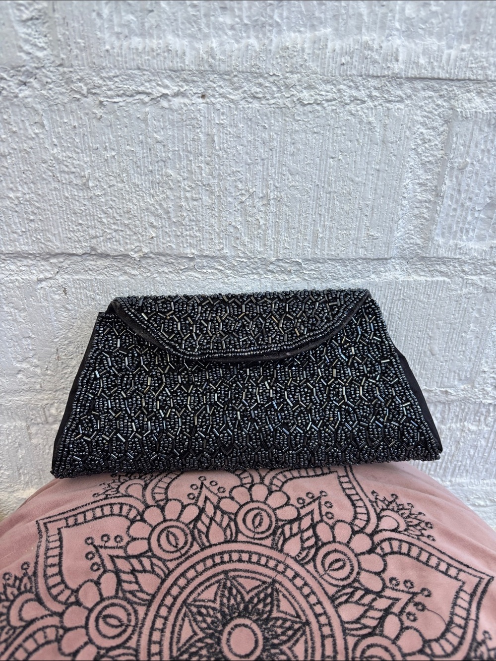 Embellished Blue Black Beaded Evening Clutch